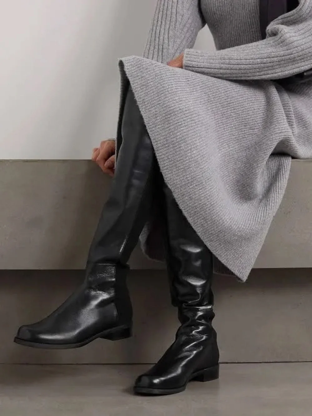 Stuart Weitzman 5050 Black Over-the-Knee Leather Riding Boots